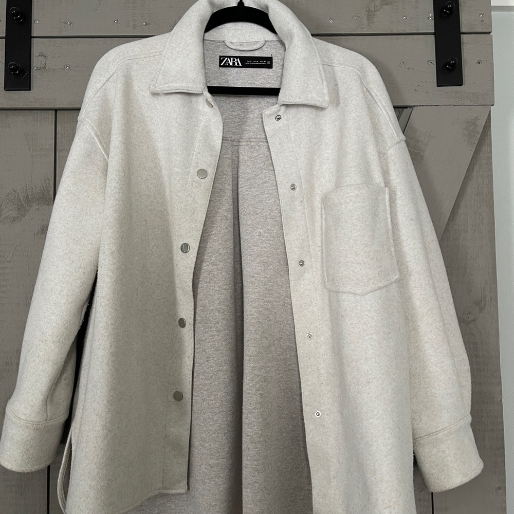 Zara Beige Button-Up Coat, Size S, 100% Polyester